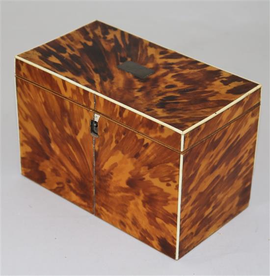 A Regency ivory strung blond tortoiseshell tea caddy, 6.5in.